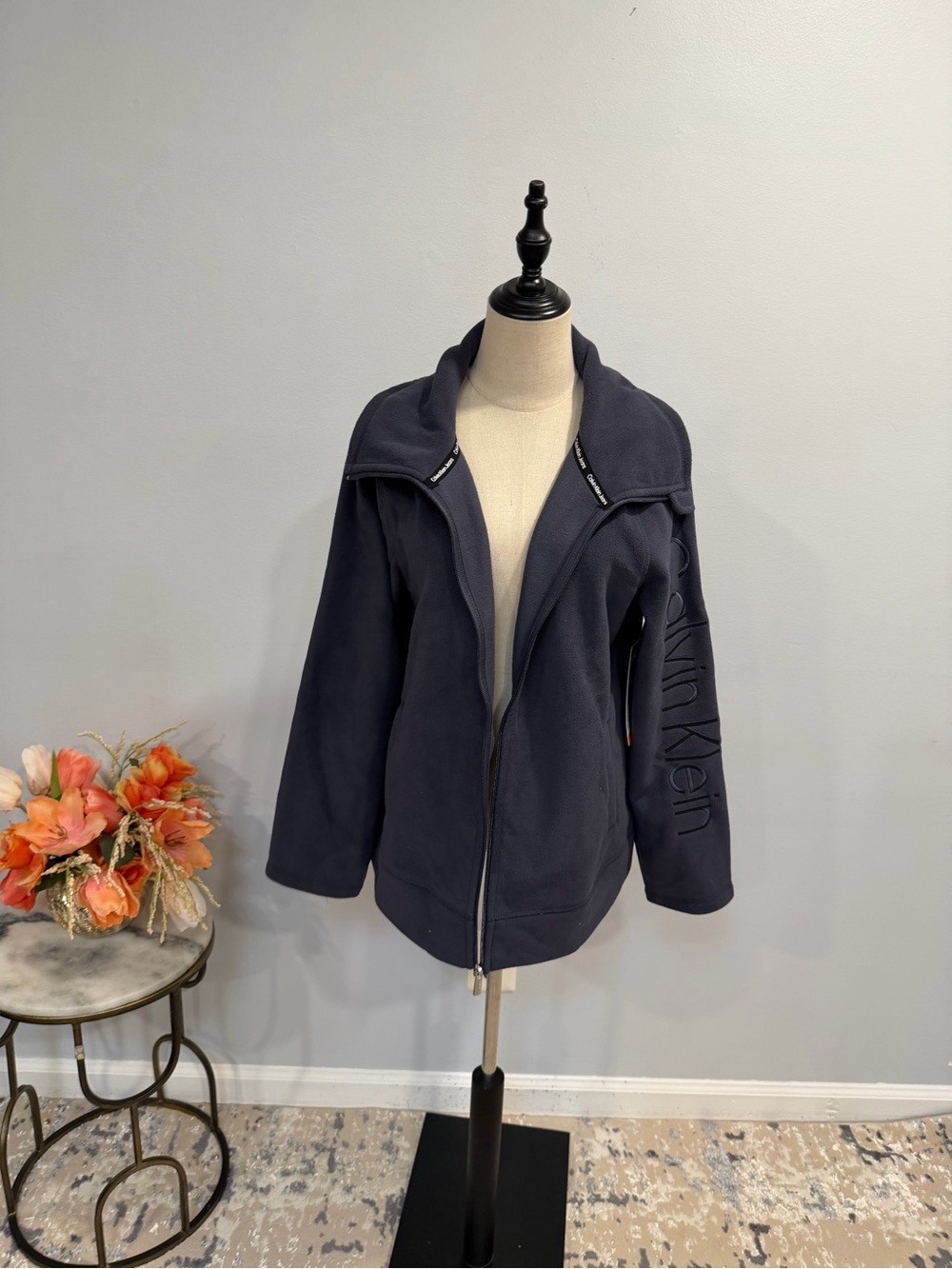 Calvin Klein Dark Navy Zip-Up Bomber Fleece Jacket Size XXL - Reemoly
